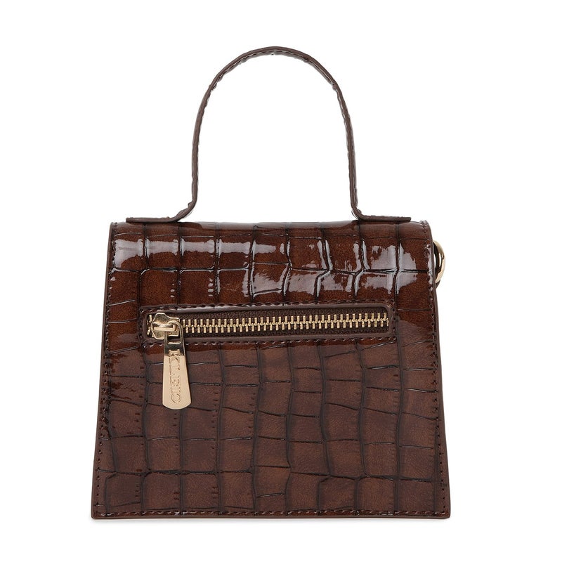 KLEIO PU Leather Top Handle Mini Handbag with Detachable Sling - Brown - Image 4